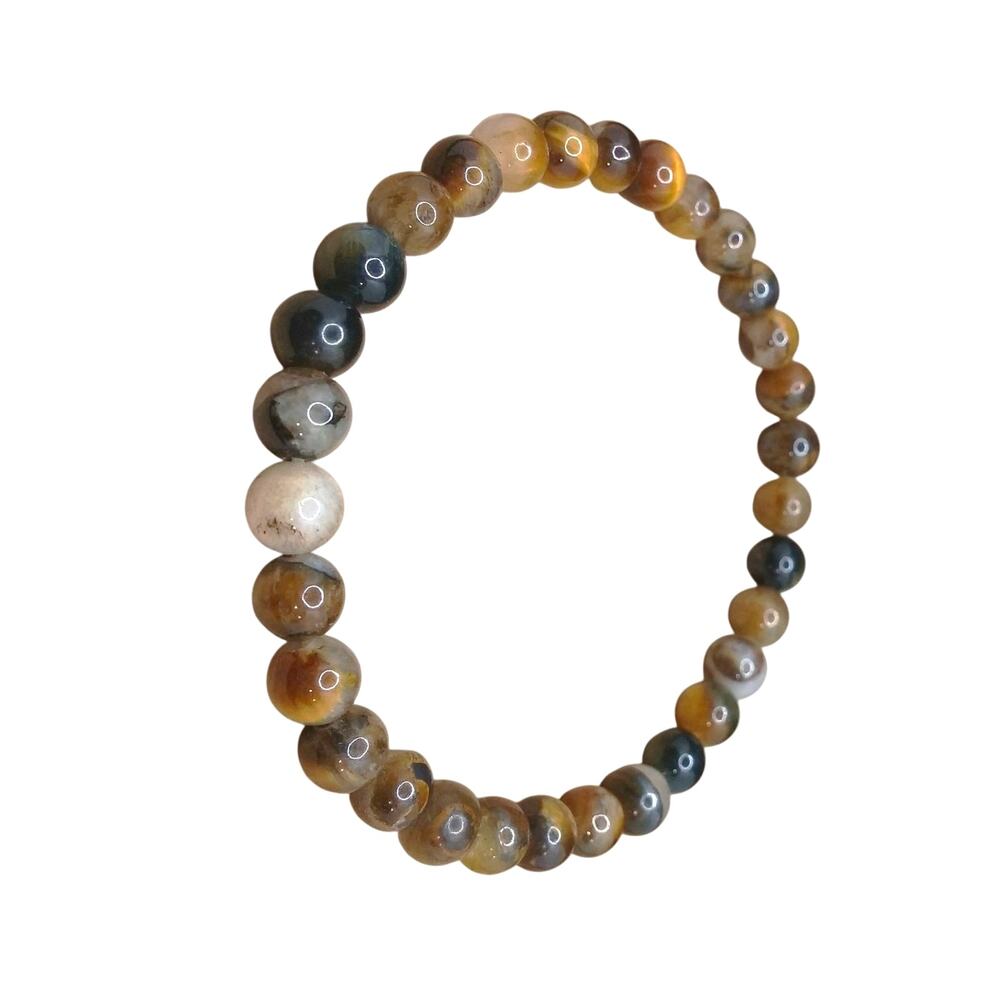 Golden Blue Tigers Eye Bracelet Beaded 6mm Gemstones Stretch Earthy Boho Unisex